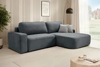 Produktbild von Ecksofa TORRE - Recht seite Eckcouch L-Form mit Schlaffunktion & Bettkasten - Grau (Velo635)