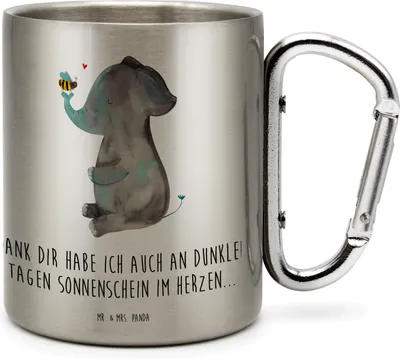 Produktbild von Mr. & Mrs. Panda Thermobecher Elefant Biene - Transparent - Geschenk, Liebesspruch, Isolierbecher Edelstahl, thermotasse, Edelstahltasse, Heiratsantrag, Hochzeitsgeschenk