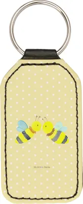 Produktbild von Mr. & Mrs. Panda Schlüsselanhänger Biene Liebe - Gelb Pastell - Geschenk, schlüsselbund anhänger, Taschenanhänger, kunstleder, schlüssel, Mit Spruch