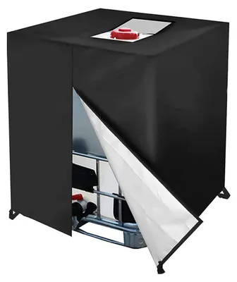 Obrázek produktu pro Ochranný obal pro IBC nádrž, objem 1000 litrů, vyrobený z 420D Oxford tkaniny, vodotěsný, odolný proti UV záření, prachotěsný, rozměry 120x100x116 cm
