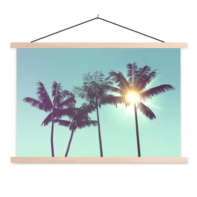 Produktbild von MuchoWow® Textilposter Palmen - Sommer - Sonne 120x80 cm mit holzfarbenen Rahmen - Aufhängeset