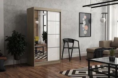 Produktbild von Brent - Kleiderschrank mit Spiegel Suzan, Schlafzimmerschrank mit 1 Kleiderstange und Einlegeböden für Kleidung, 100x215x60 cm, Sonoma Eiche