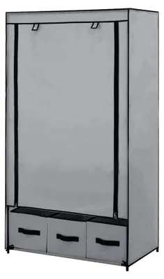 Produktbild von Kleiderschrank mit 3 Schubladen, Stoff, Grau, 87 x 49 x 159 cm