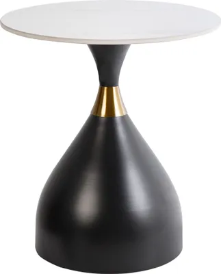 Produktbild von BELIANI Beistelltisch Weiß / Schwarz Sinterstein ø 50 cm Rund Goldener Akzent Modernes Design Metallgestell Wohnzimmer Kaffeetisch