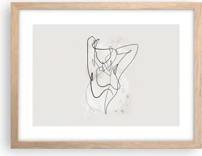 Produktbild von Gerahmtes Poster - Rahmen in heller Eiche - Linie Frau Linie - 40x30 cm - Wand Bild - Wanddeko - Wandbilder - Kunstposter - Wandposter - Bilderrahmen - Bilder - Kunstdruck - P2NAA40x30-5119