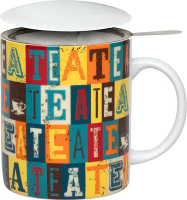 Obrázek produktu pro Könitz hrnek se sítkem a víčkem Tea Squares, šálek, hrnek na kávu, porcelán, barevný, 300 ml, 1150022834