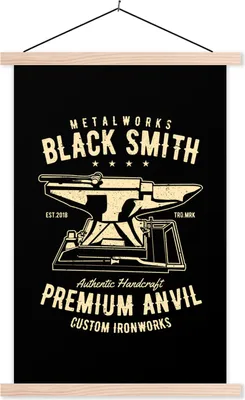 Produktbild von MuchoWow® Textilposter Mannshöhle - Amboss - Retro - Einfach 60x90 cm mit holzfarbenen Rahmen - Textil