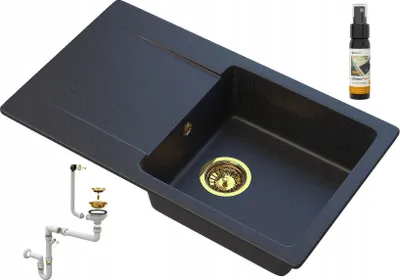 Produktbild von Granitan - Granitspüle - Spülbecken - Küchenspüle Schwarz-Gold - mit Siphon und Imprägnierung - TRENDY