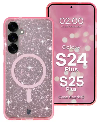 Produktbild von Glitzer Hülle mit Magnetring für Galaxy S25 Plus / S24 Plus, Bizon Case SparklO, Transparent-Rosa mit Glitzer