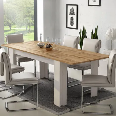 Produktbild von Dmora Ausziehtisch Campora 220x90x75h cm Weiß, mit ausziehbarem Mittelmechanismus