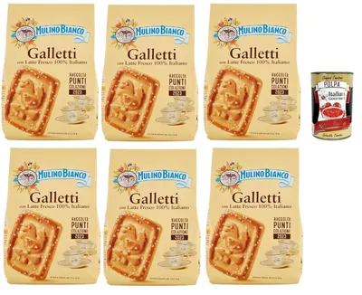 Produktbild von Italian Gourmet - Galletti Italienische Frühstückskekse mit frischer Milch 6x350g knusprige Butterkekse ohne Palmöl für Kaffee & Tee + Italian Gourmet polpa