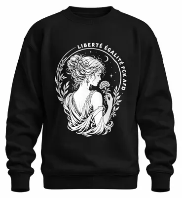 Zdjęcie produktu dla "Liberté Égalité Fraternité", "Frau Blume", bluza z nadrukiem, ironia, czarny kolor, rozmiar 3XL