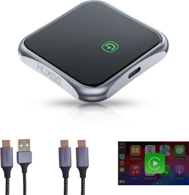 Produktbild von HUXGO Wireless CarPlay Adapter, kompatibel mit iPhone 6 und höher, für über 800 Automodelle ab Baujahr 2015 um
