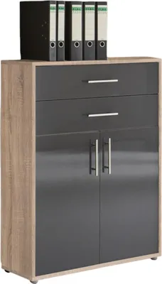 Produktbild von Aktenschrank TABOR in Eiche Sonoma / anthrazit Hochglanz mit zusätzlichen Schubkästen, Büroschrank, (BxHxT) 84,4x113,6x33 cm