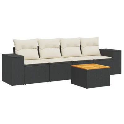 Image de vidaXL Ensemble de salon de jardin 5 pièces avec coussins noir poly rotin