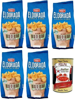 Produktbild von Amica Chips Eldorada Chips mit Olivenöl Kartoffelchips gesalzen 5x 130g Kartoffel + Italian Gourmet polpa 400g
