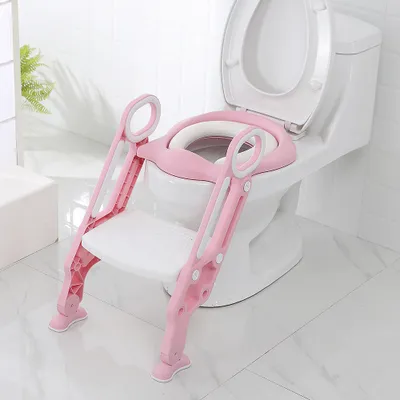 Image de WYCTIN Pot d'entraînement Pot pour enfants Siège de toilettes avec escalier Antidérapant stable pliable et réglable en hauteur Rose