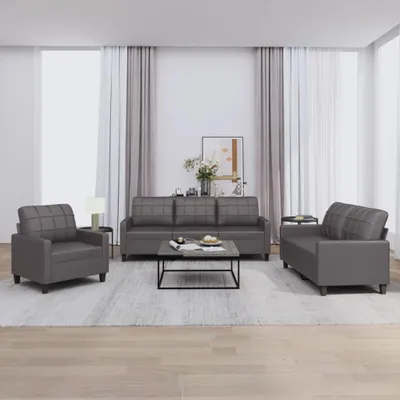 Produktbild von vidaXL 3-tlg. Sofagarnitur mit Kissen Grau Kunstleder