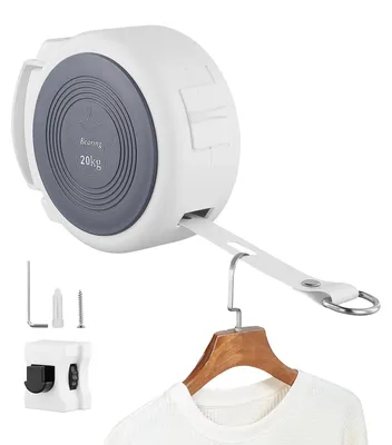 Zdjęcie produktu dla Suszar do bielizny rozkładany - lina do suszenia - 4,2 m - nylon - do użytku wewnątrz i na zewnątrz - oszczędza miejsce - montaż z możliwością wiercenia lub bez wiercenia - biały