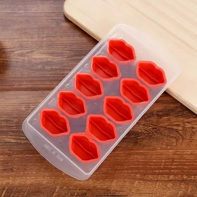 Produktbild von Eiswürfelform aus Silikon Eiswürfelbehälter Design Eiswürfelschale Eiskugelform BPA Frei Lippen Silikon Rot
