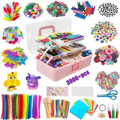 Image de Kit de loisirs créatifs pour enfants de 4 à 12 ans, matériel de bricolage avec boîte de rangement, plus de 3000 pièces, couleur rose