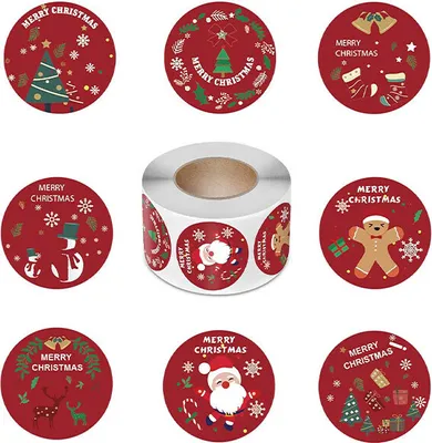 Obrázek produktu pro Vánoční samolepky 500 kusů papírové kulaté 3,8 cm