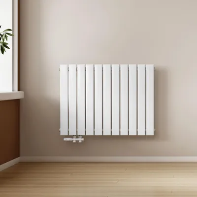 Zdjęcie produktu dla EMKE Grzejnik poziomy, panelowy 630x850mm biały jednowarstwowy z płaskim podłączeniem bocznym, 618W bez elementu grzejnego