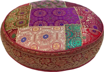 Produktbild von Orientalisches Rundes Patchwork Kissen 50 cm, Sitzkissen, Bodenkissen mit Baumwollfüllung - Rot/bunt, Mehrfarbig, Viskose, Zierkissen, Dekokissen, Sofakissen