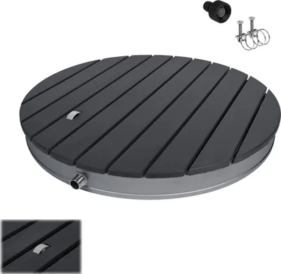 Image de LZQ Douche de jardin WPC Ø70 cm ronde - Douche extérieure antidérapante & douche au sol pour jardin, piscine, camping & sauna, réglable avec roue à pied, douche WPC en anthracite