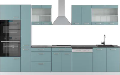 Obrázok produktu pre Kuchynský kút Vicco R-Line Modrošedá/biela 350 cm s vysokou skrinkou, AP antracit, Model 42536