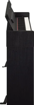 Side view of a black digital piano.