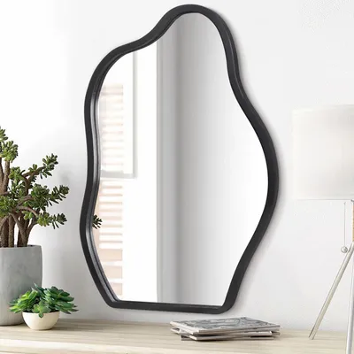 Image de Miroir mural avec cadre en bois, forme irrégulière, couleur bleu clair, dimensions 40x30 cm