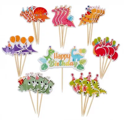 Dino-Torten-Topper-Set, 33-teilig, 8 Designs, 10,5–13 cm