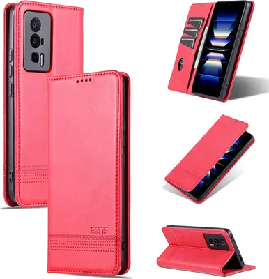 Produktbild von Leder Hülle für Xiaomi Redmi K60 / 60 Pro, Klapphüllen Brieftasche Magnetverschluss Ständer Schutzhülle Rosa