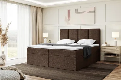 Produktbild von MEBLINI Boxspringbett mit Bettkasten - Gepolstert Doppelbett mit Matratze und Topper - Polsterbett mit Stauraum - Bett mit Kopfteil - Stauraumbett - CRISTIANO - 180x200 - H4/Braun Webstoff