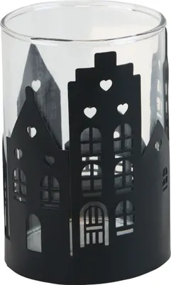 Produktbild von Kerzenhalter Stadtsilhouette Windlicht Weihnachten Metall Glas