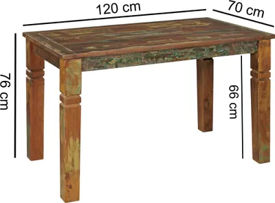 Produktbild von WOHNLING Esszimmertisch Kalkutta 120 x 70 x 76 cm Massivholz Esstisch für 4-6 Personen Küchentisch Bootsholz Shabby Chic Tisch Esszimmer rechteckig