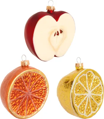 Produktbild von Krebs Glas Lauscha Aufhängedekoration 3er Set - Obst - Apfel, Orange und Zitrone - aus Glas - ca. 8 cm