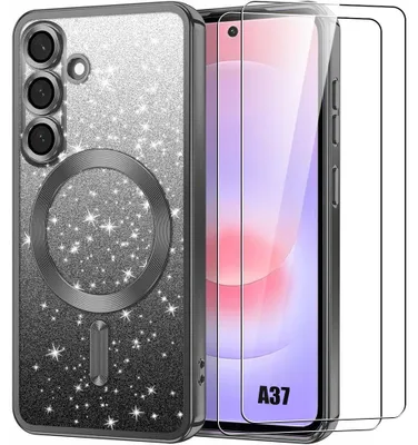 Image de Coque + 2 Verres Trempés pour Samsung Galaxy A37 5G, Protection avec Anneau Magnétique Noir