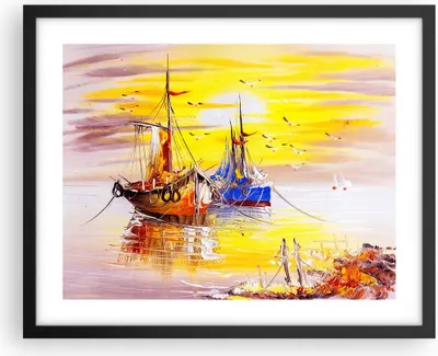 Produktbild von Gerahmtes Poster - Schwarzer Rahmen - Boote Sonne Meer Reisen - 50x40 cm - Wand Bild - Wanddeko - Wandbilder - Wandposter - Bilderrahmen - Bilder - Kunstdruck - Wandbild - P2BAA50x40-2882