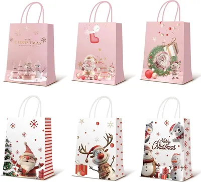 Image de EDWINENE Sacs cadeaux de Noël 3D papier kraft Set de 24 pièces