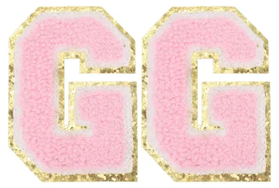 2 aufbügelbare Buchstaben-Patches, Chenille, Glitzer, Rosa, G