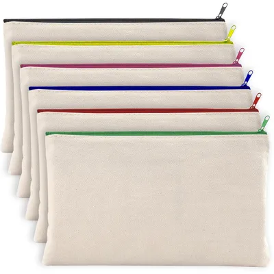Produktbild von Set mit 6 leeren Stoffbeuteln mit Reißverschluss für Malen, Kosmetiktaschen aus Canvas (21x12 cm)