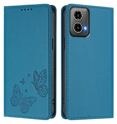 Produktbild von Lederhülle für Motorola Moto G34 / Moto G45, Schmetterling Prägung Leder Brieftasche Schutzhülle mit Ständer Blau