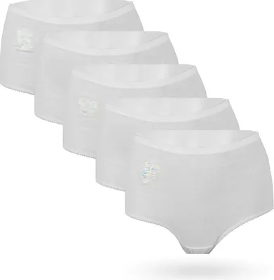 Produktbild von Damen Basic Taillenslip 5er Pack. 100% Baumwolle "bestickt / uni" Hohe Taille ( 56 - 58 ) Hüftslip hoher Tragekomfort Panty Mehrpack Maxislip
