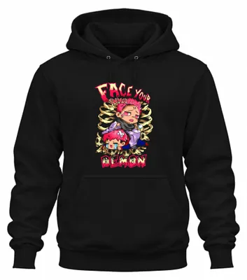 Imagen del producto de Sudadera con capucha uni, estilo "chibi" de anime, diseño de calavera gótica, para otakus, color negro, talla L