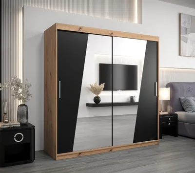 Obrázok produktu pre Šatníková skriňa ESTER - šírka 200 cm, dub artisan / čierna