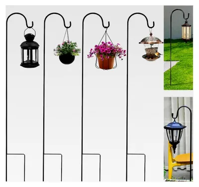 Produktbild von 4 Stück Garten Schäferhaken, Hirtenhaken Pflanzenhänger Metall Gartenstab mit Haken, 100 cm Laternenhalter