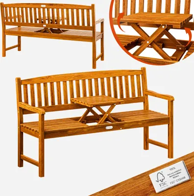 Produktbild von CASARIA® Gartenbank Wetterfest Holz FSC®-zertifiziert 480kg Belastbar 3-Sitzer Armlehne Rückenlehne 153x57cm Garten Balkon Holzbank Eukalyptus Braun