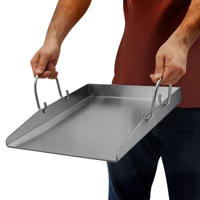 Zdjęcie produktu dla Płyta grillowa ze stali nierdzewnej 40*30*4,4 cm z wyjmowanymi uchwytami (srebrna)